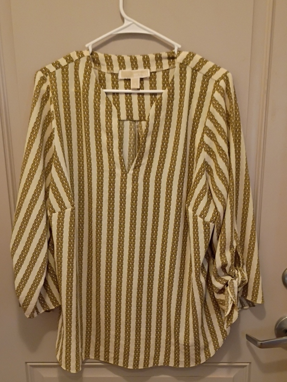 Michael Kors Cream and Gold Striped V-Neck Tunic Size 1X